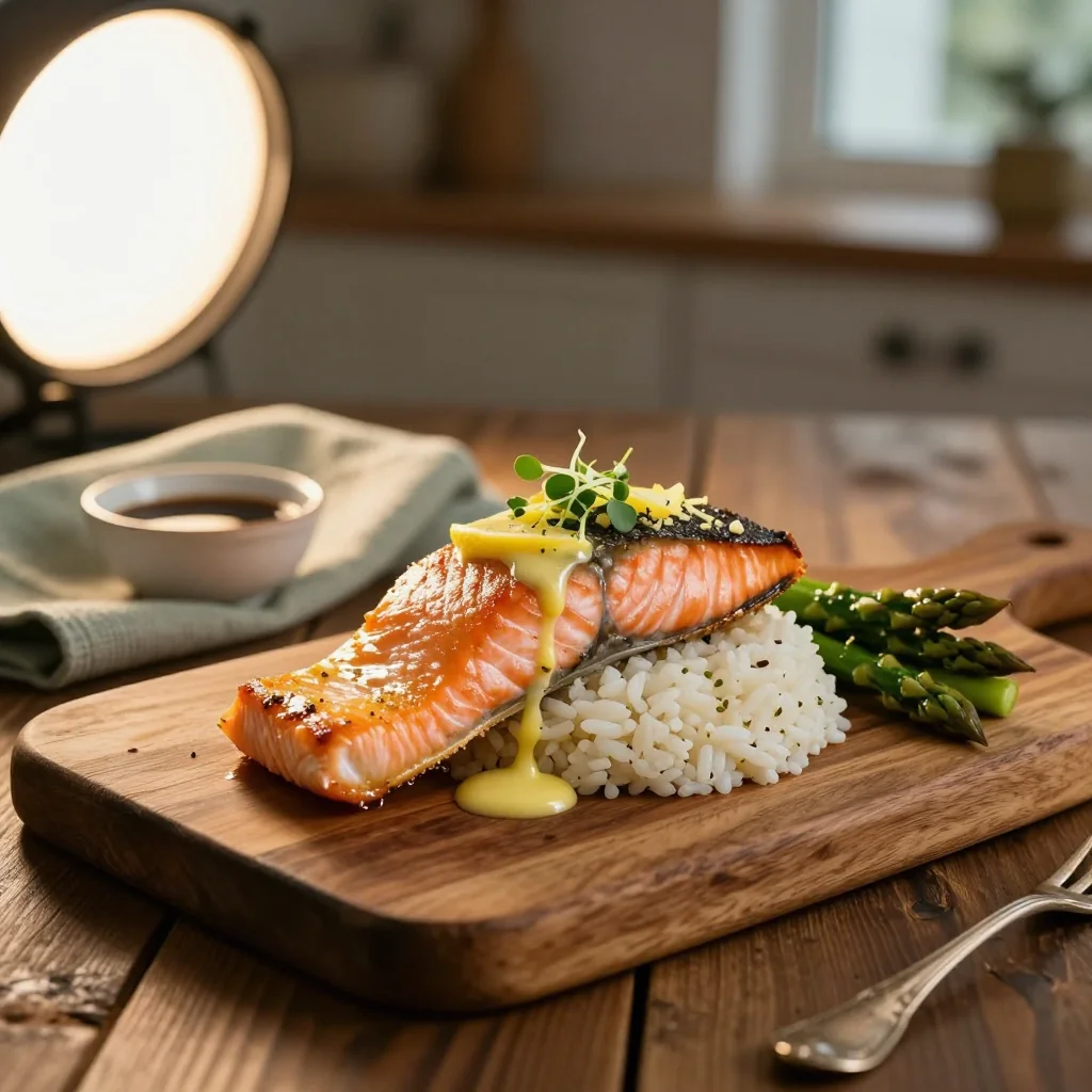 Lemon Garlic Salmon with Rice and Asparagus