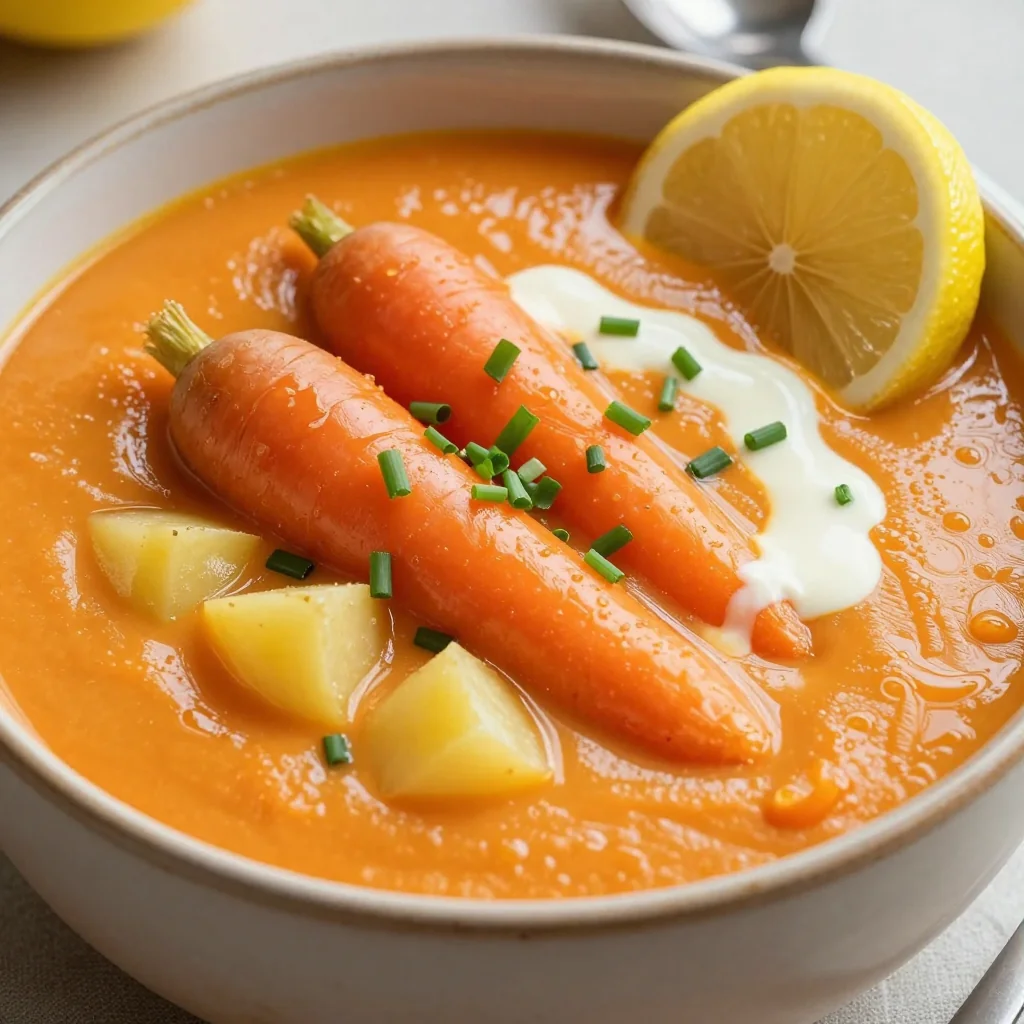 creamy potato and carrot soup with lemon for cozy family meals