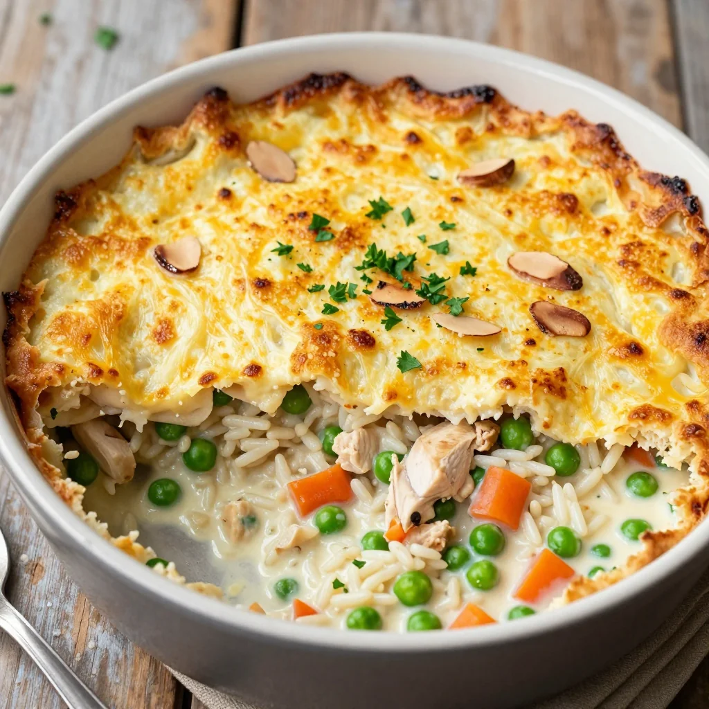 Budget Friendly Creamy Chicken and Wild Rice Casserole with Almonds