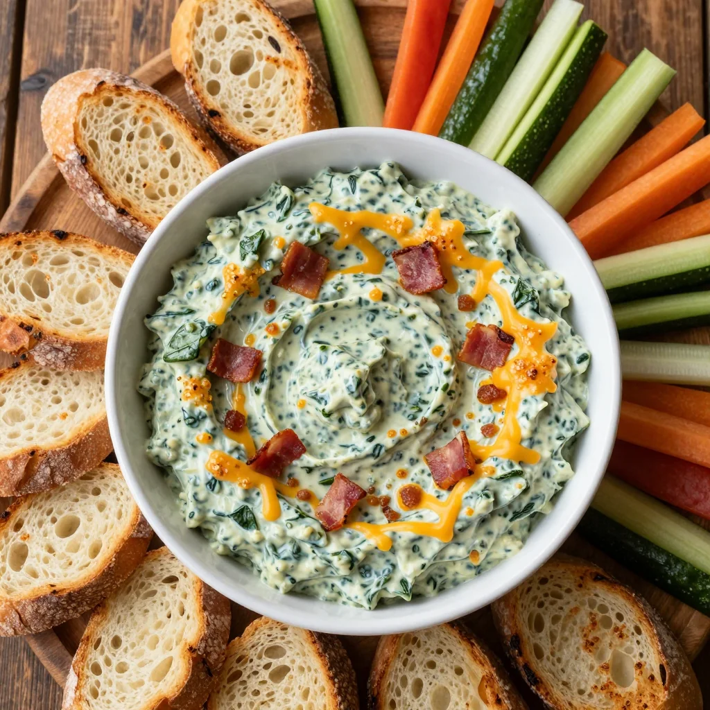 cheesy bacon spinach dip for cozy holiday party gatherings