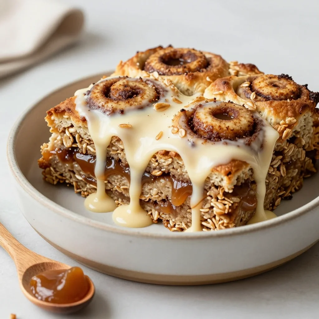 Gooey Cinnamon Roll Baked Oatmeal for Weekend Breakfast