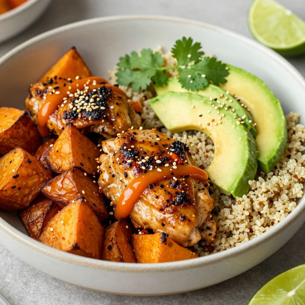 Healthy Meal Prep Spicy Chicken and Sweet Potato Bowls