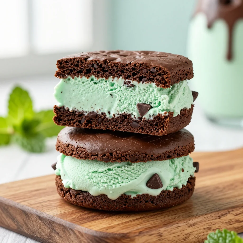 Mint Chocolate Chip Brownie Ice Cream Sandwiches