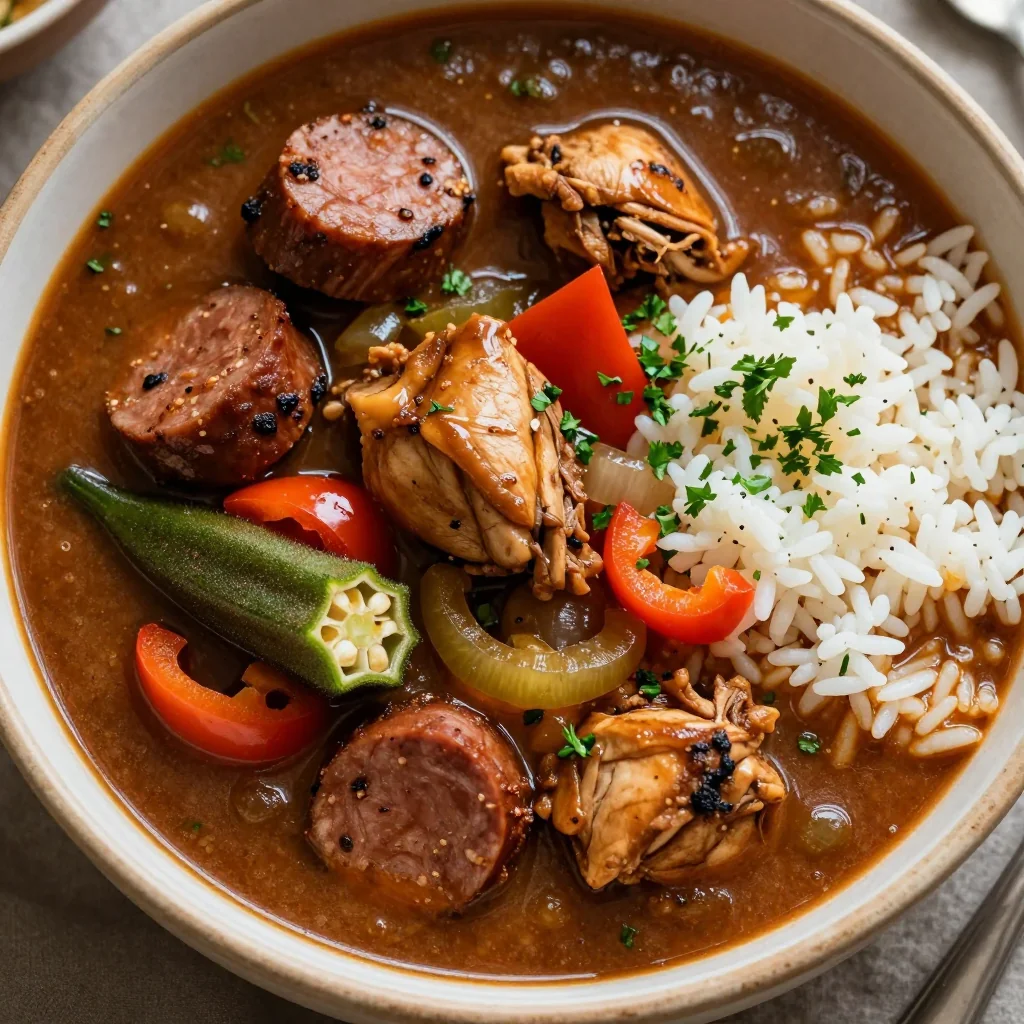 Slow Cooker Chicken and Sausage Gumbo for NFL Playoff Nights