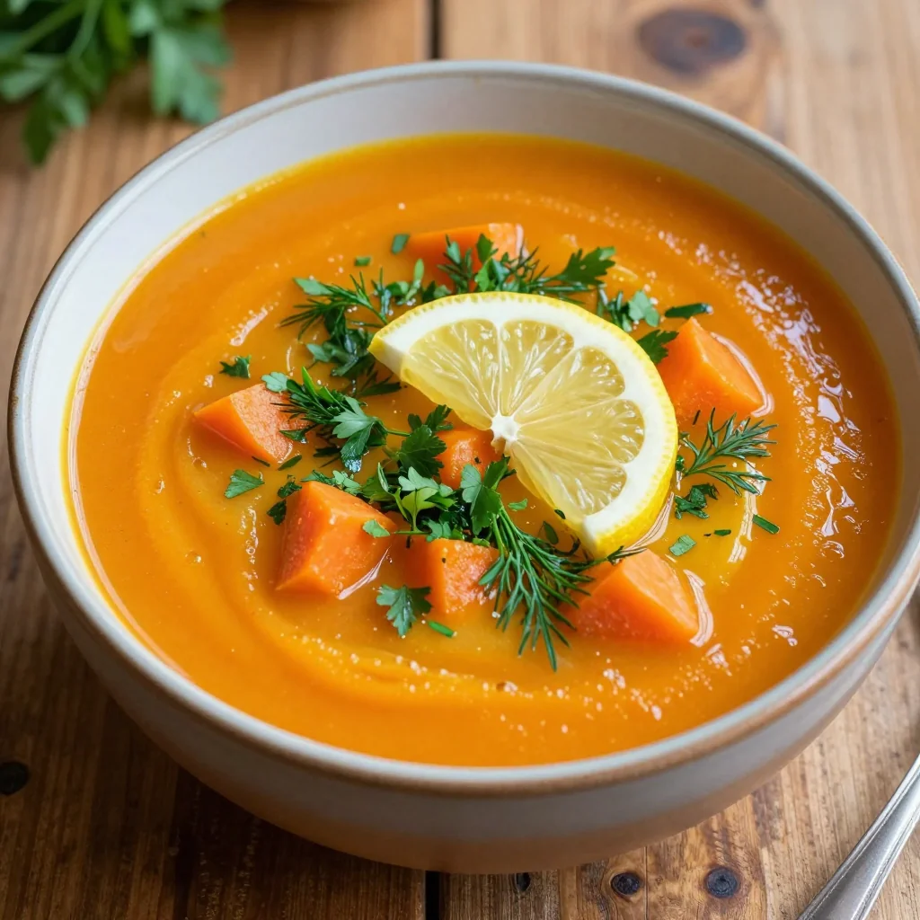 batch cook lemon and carrot soup with fresh herbs for family meals
