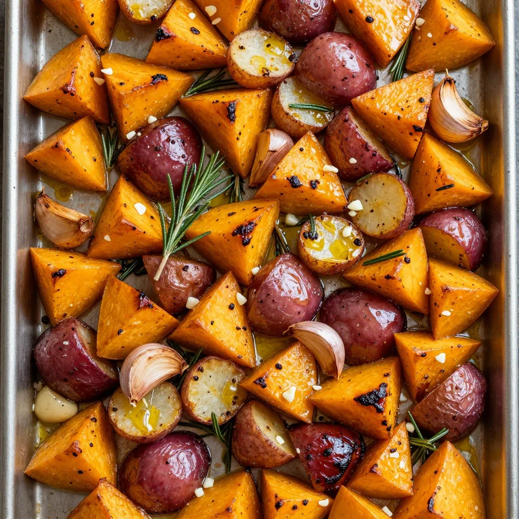 batchfriendly garlic roasted winter squash and potato medley