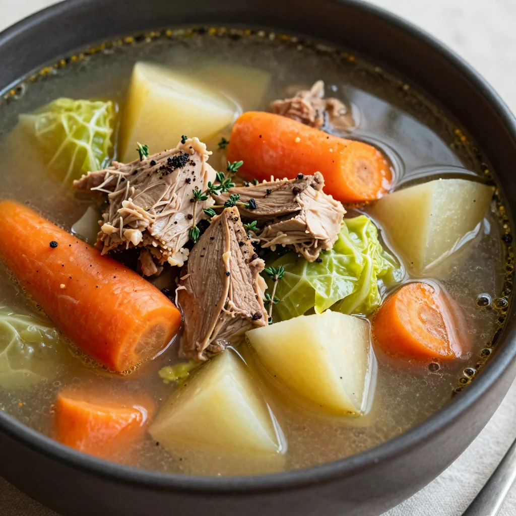 slow cooker turkey and root vegetable soup with cabbage and carrots
