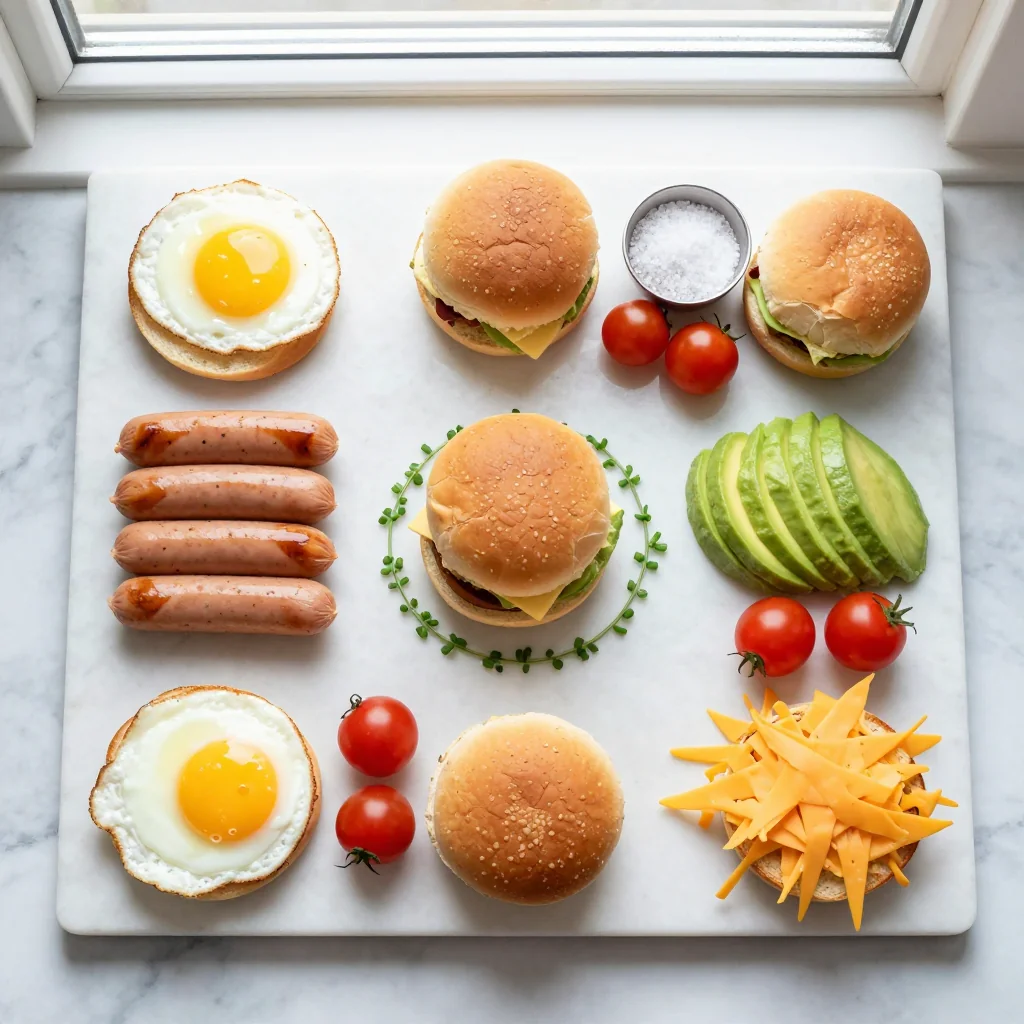 All ingredients for Breakfast Sliders with Sausage and Egg