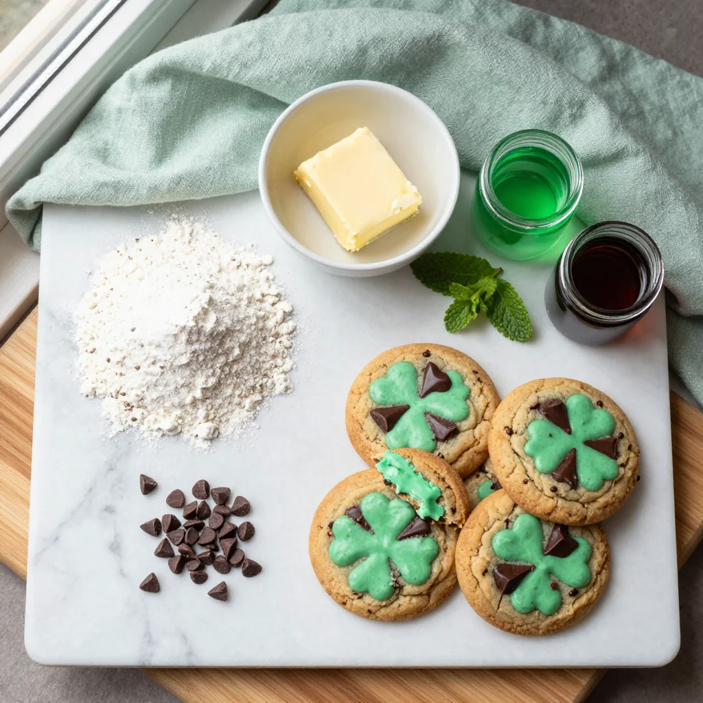 All ingredients laid out for Shamrock Shake Mint Chocolate Chip Cookies