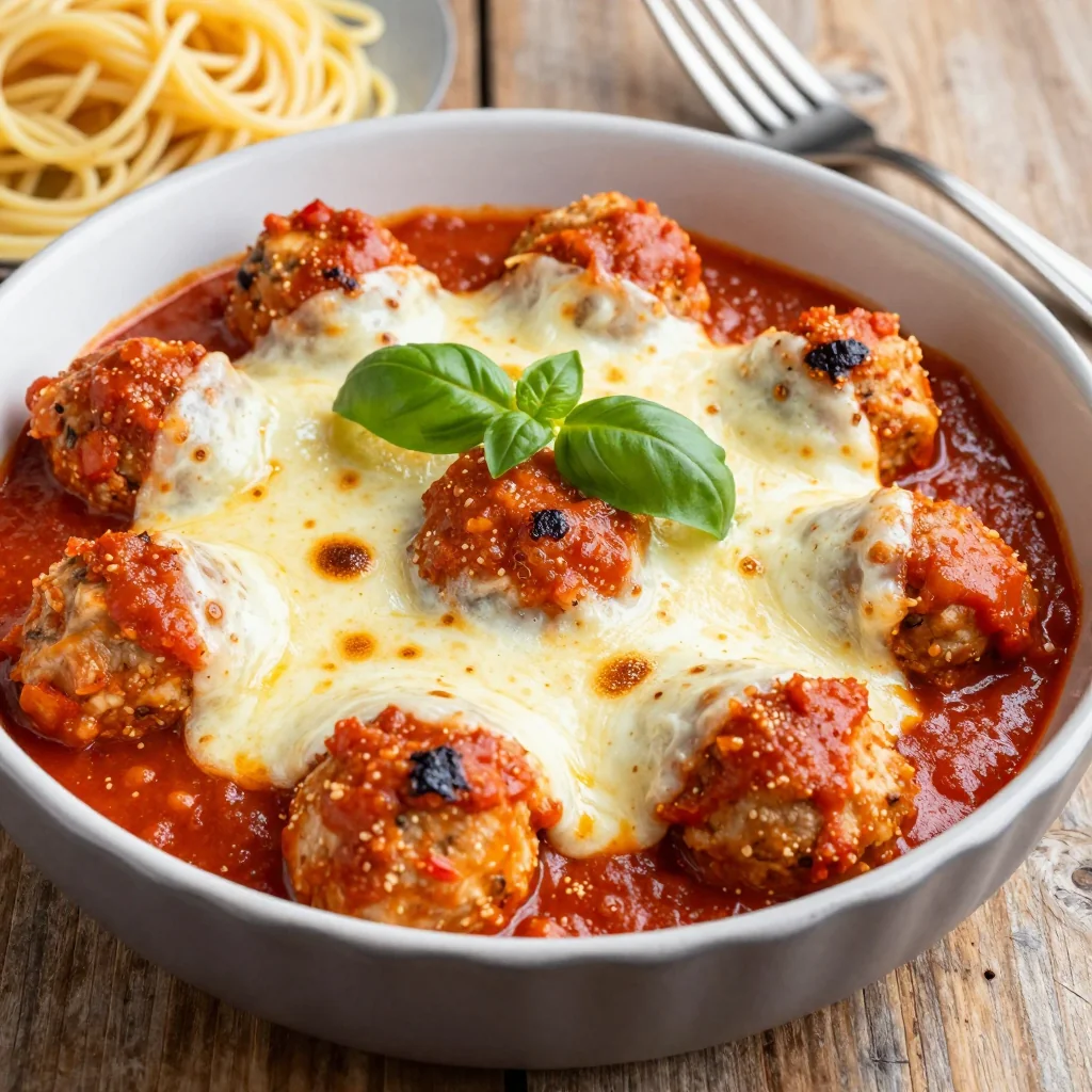 Baked Chicken Parmesan Meatballs in Marinara for a Dinner