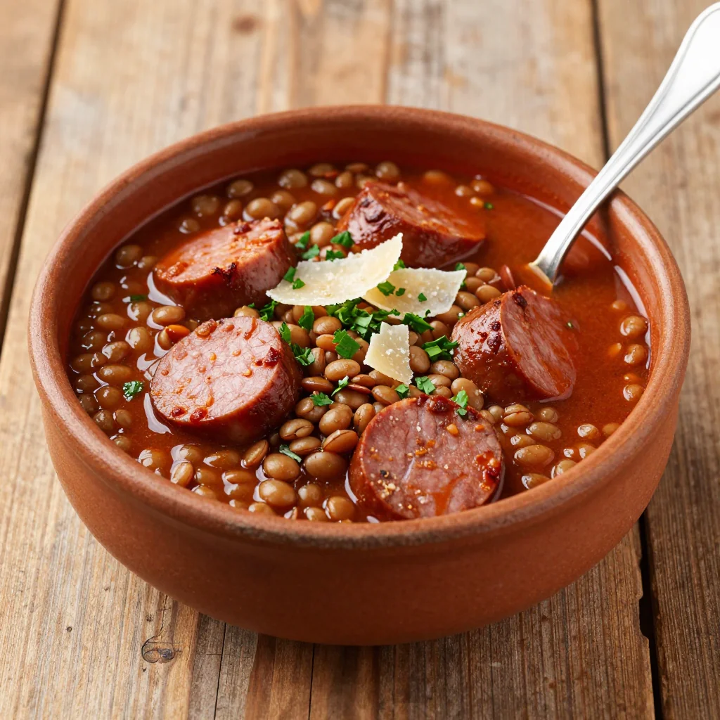 Pantry Clean Out Slow Cooker Sausage and Lentil Soup Recipe