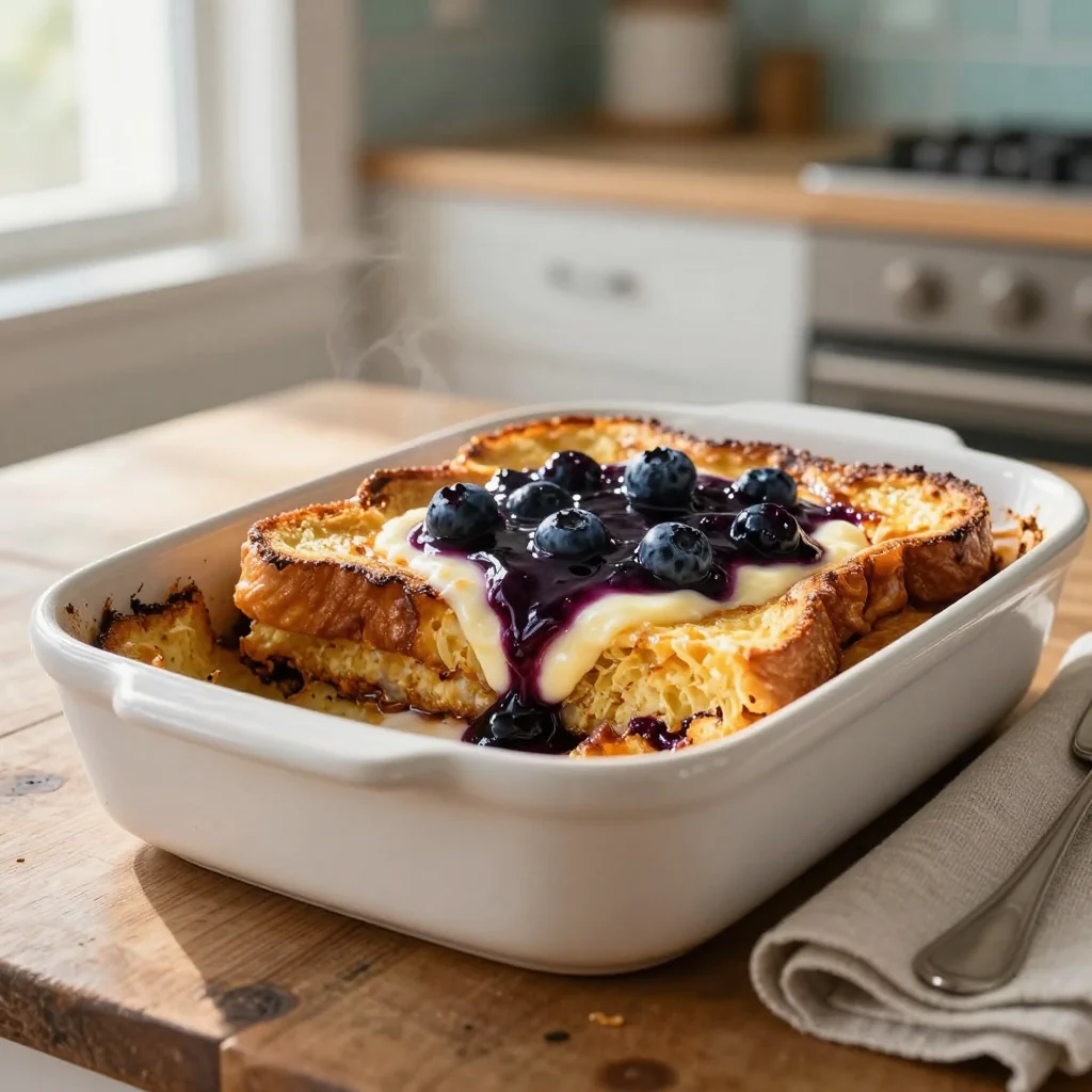 Overnight French Toast Casserole with Blueberry Sauce