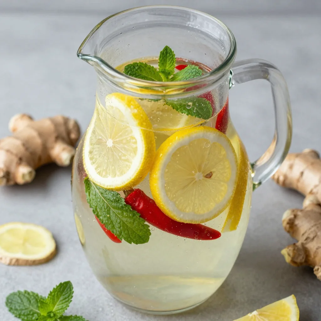 Spicy Lemon Ginger Detox Water For Bloating Relief