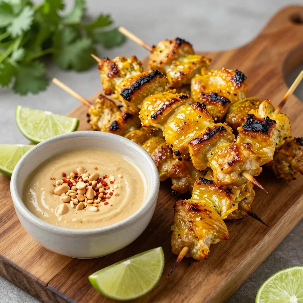 Healthy Chicken Satay Skewers with Peanut Sauce