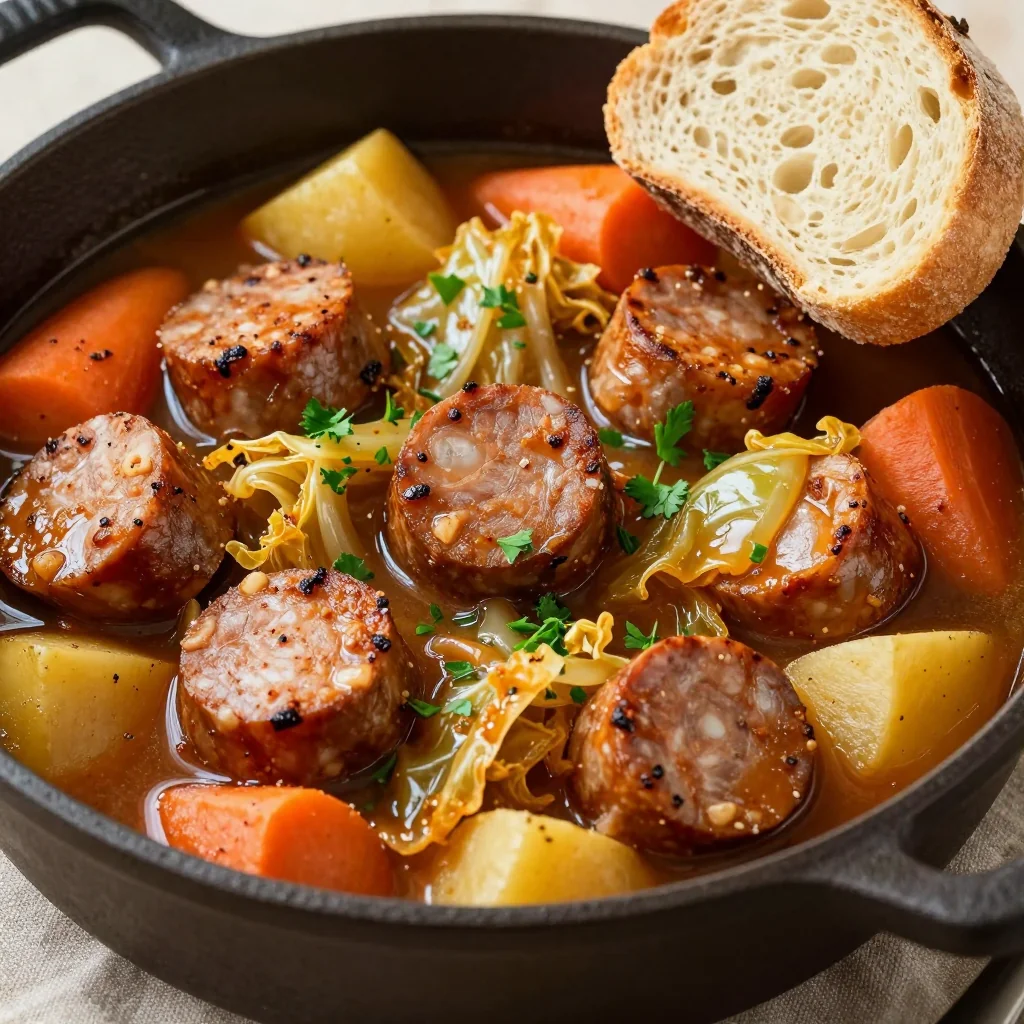 budgetfriendly roasted cabbage and sausage stew for cold weather