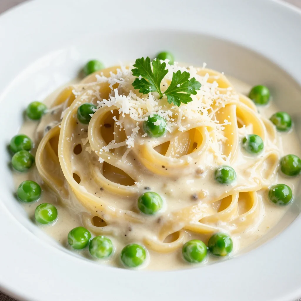 Budget Dinner Creamy Garlic Parmesan Pasta with Peas