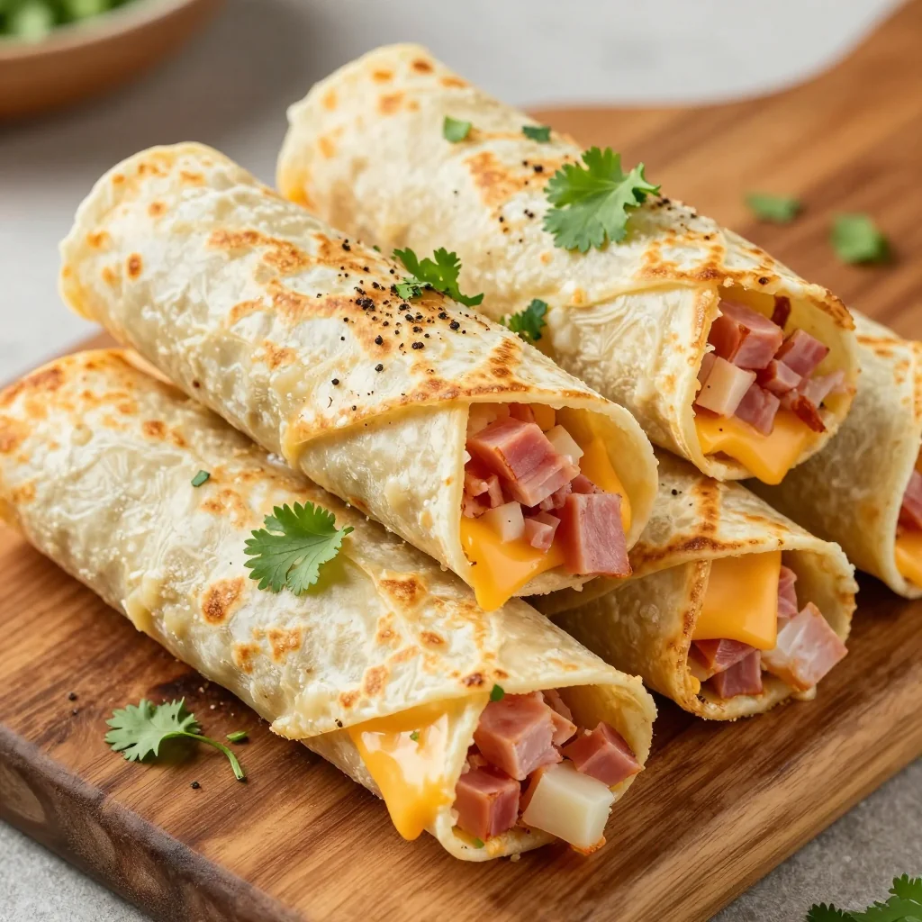 Freezer-Friendly Breakfast Breakfast Taquitos with Ham and Cheese