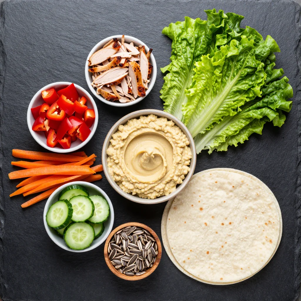 Colorful ingredients for turkey veggie wraps