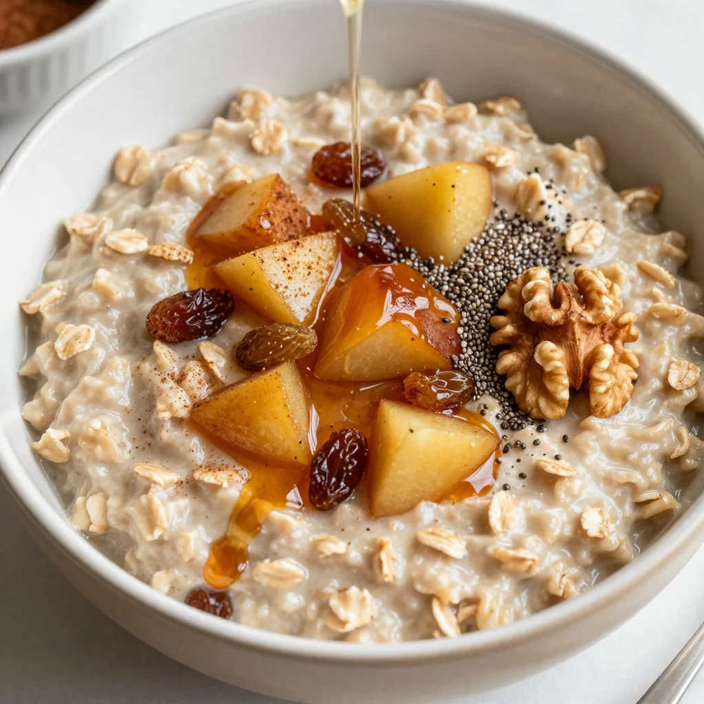 Warm Maple Cinnamon Oatmeal with Apples and Raisins