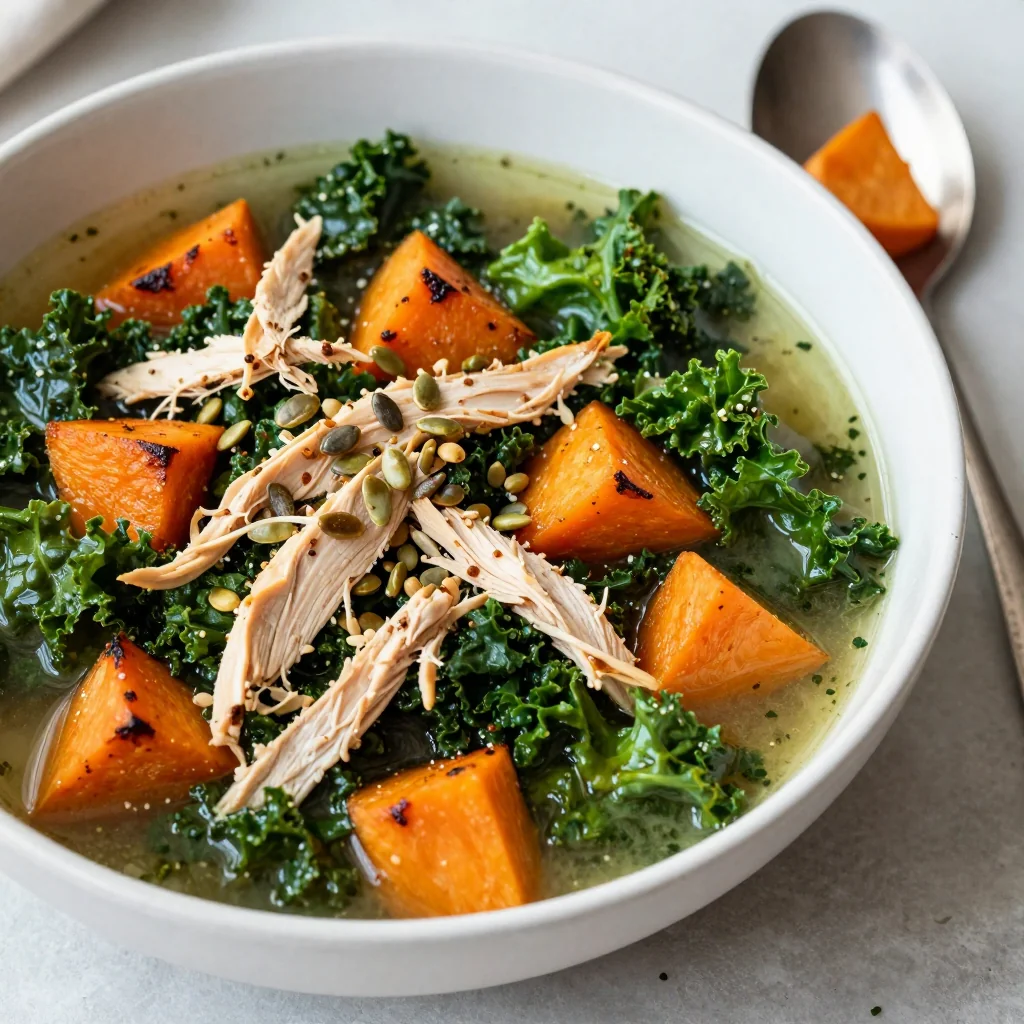easy highprotein chicken and kale stew with roasted winter vegetables