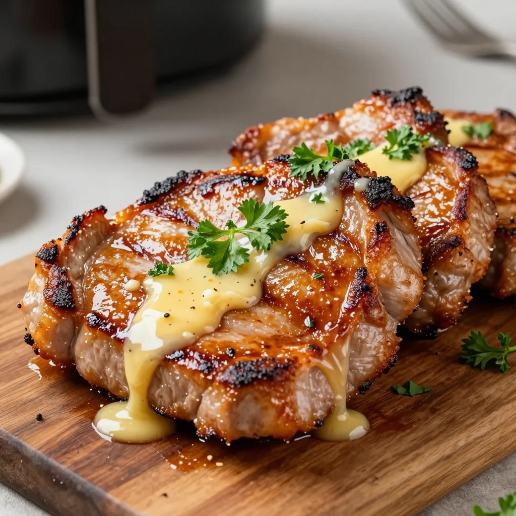 Juicy Air Fryer Pork Chops with Garlic Butter Glaze