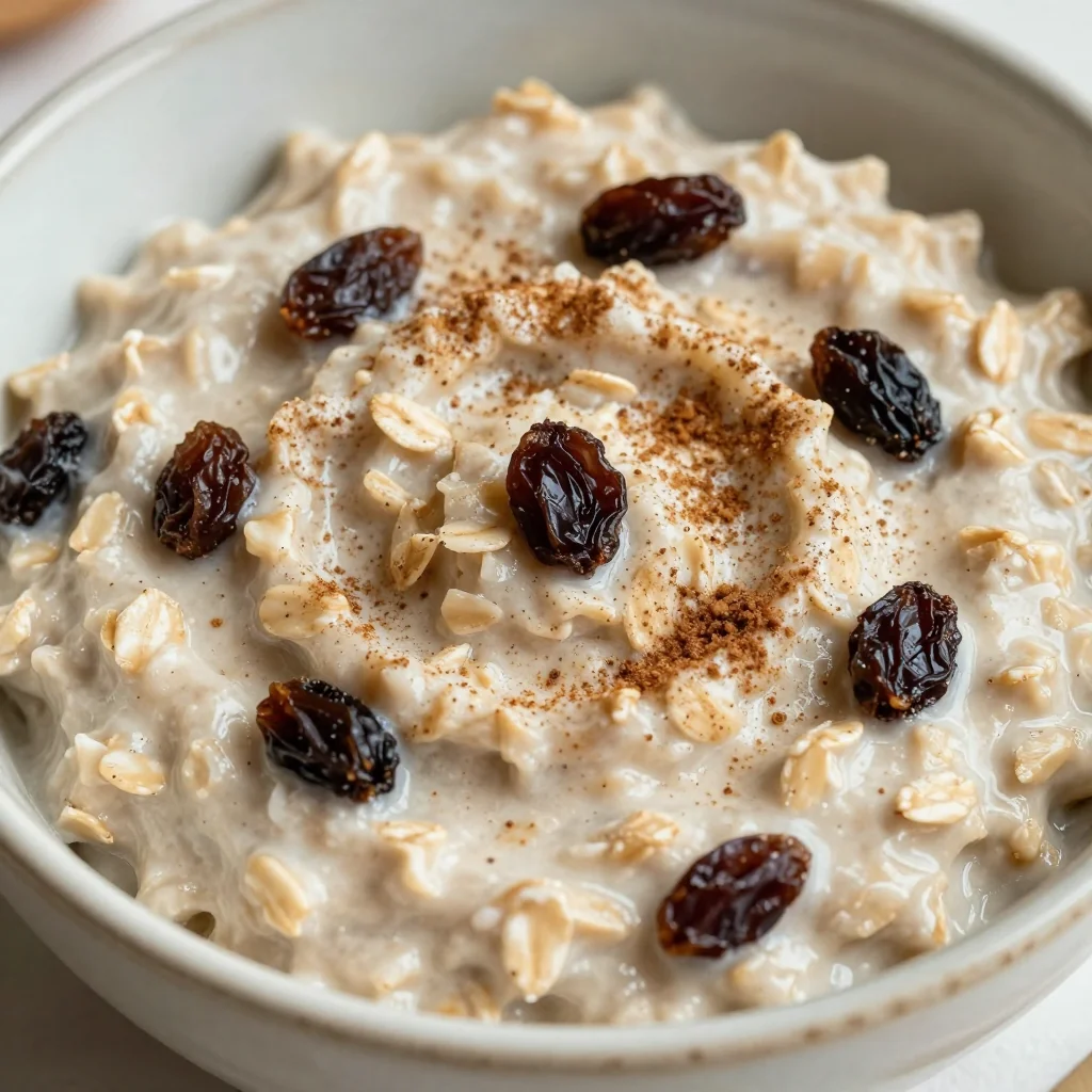 Healthy Warm Oatmeal with Raisins and Cinnamon