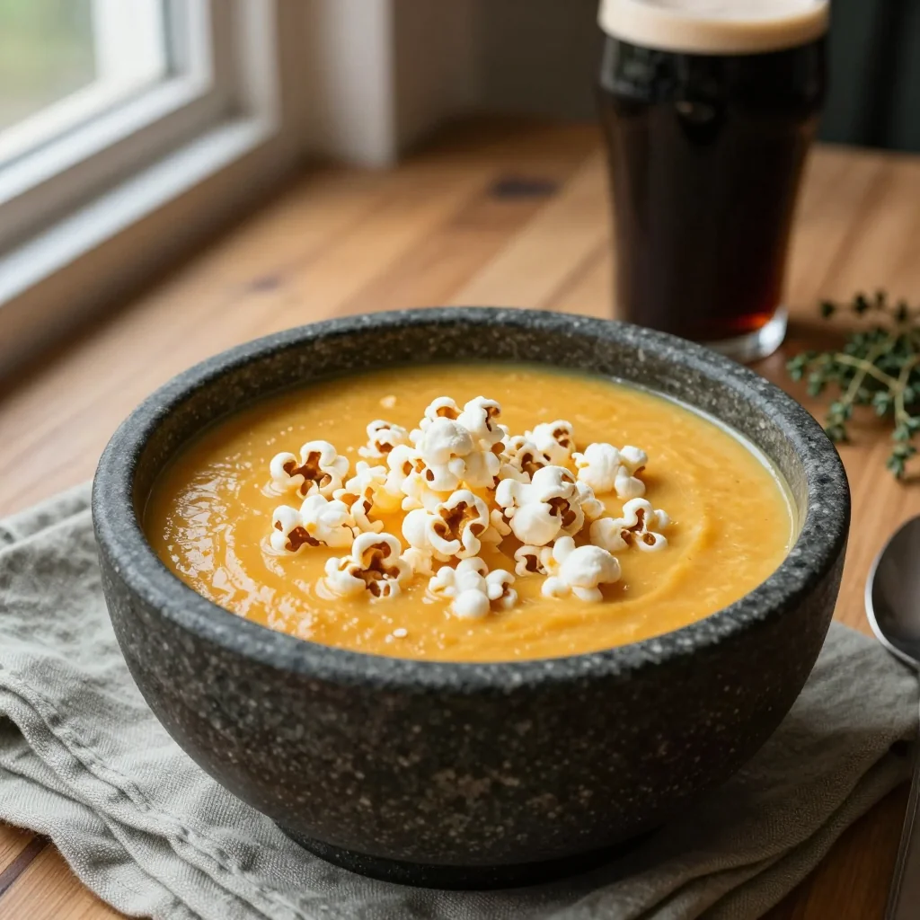 Irish Beer Cheese Soup with Popcorn