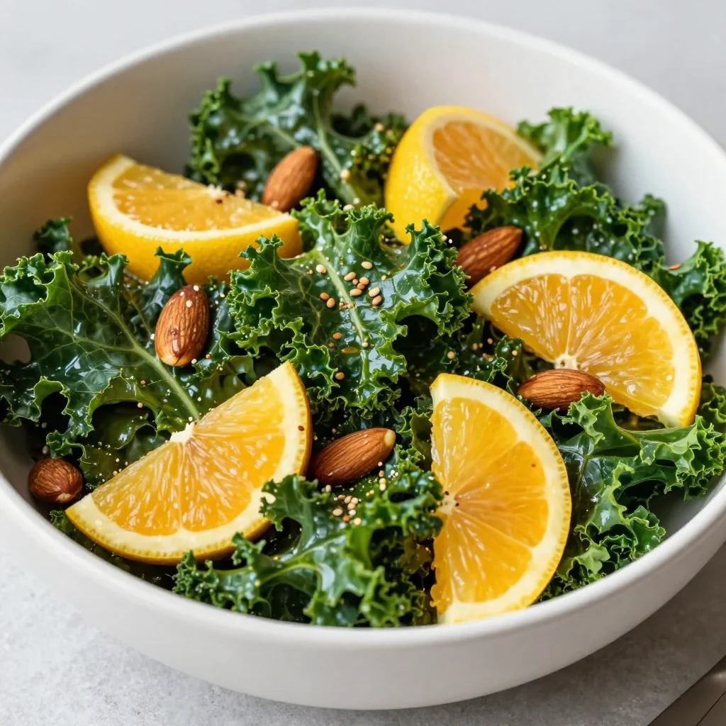 warm citrus and kale salad with orange and lemon dressing