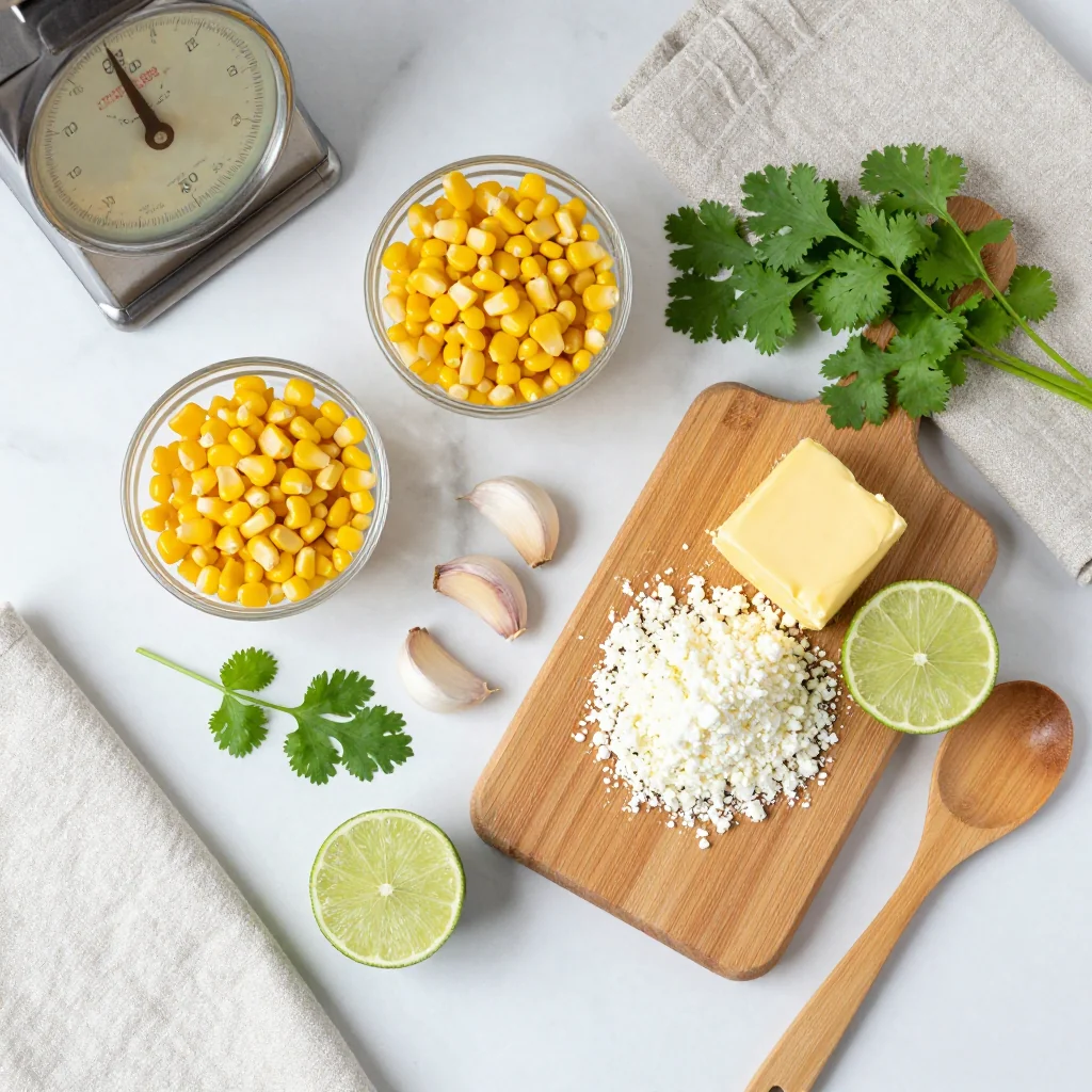 All ingredients for Garlic Butter Corn with Cotija and Lime