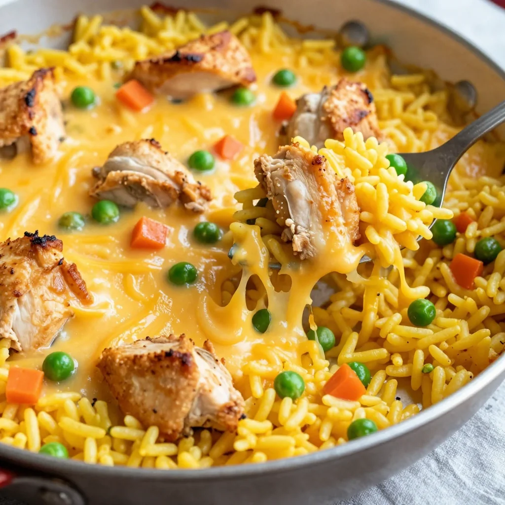 Kid-Friendly Cheesy Chicken and Rice One Skillet