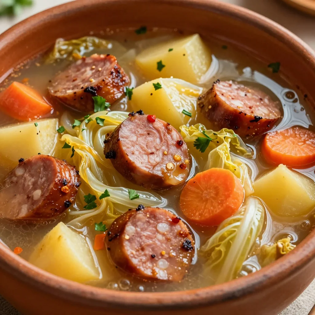 Spicy Sausage and Cabbage Soup for a Low Calorie Meal