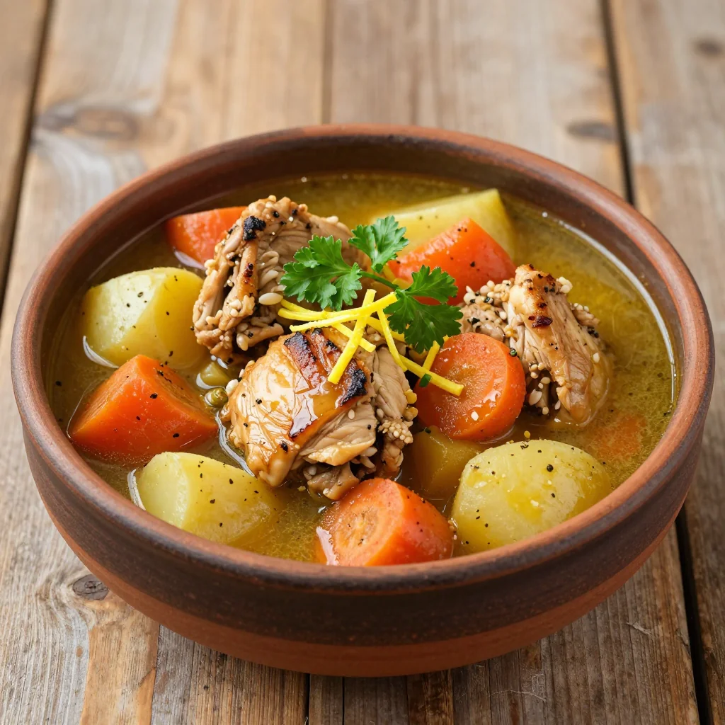 batch cooking friendly chicken stew with root vegetables and lemon