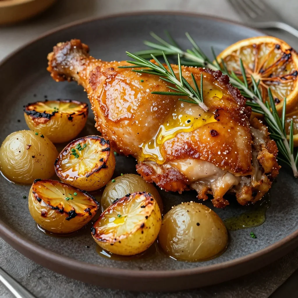 citrus and herb roasted chicken with turnips and root vegetables for winter