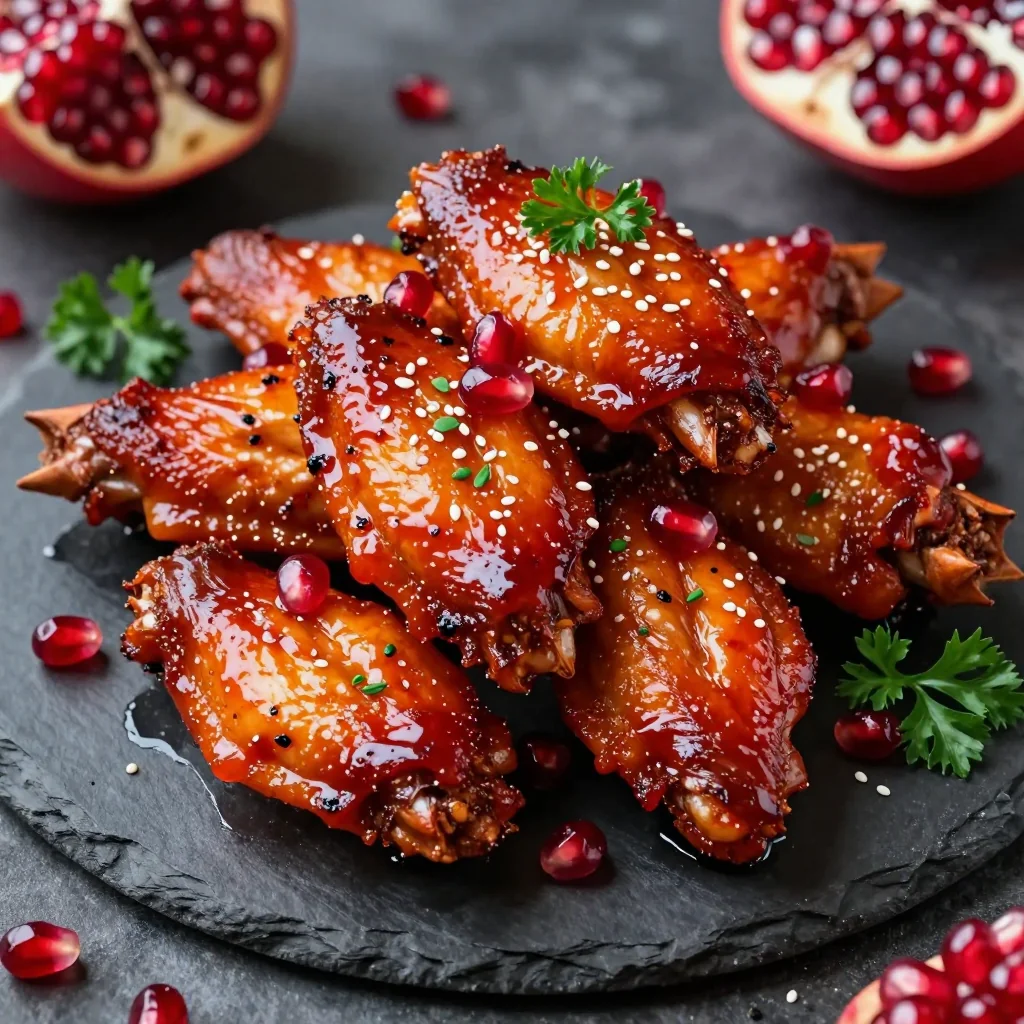 zesty pomegranate glazed chicken wings for new year's eve gatherings