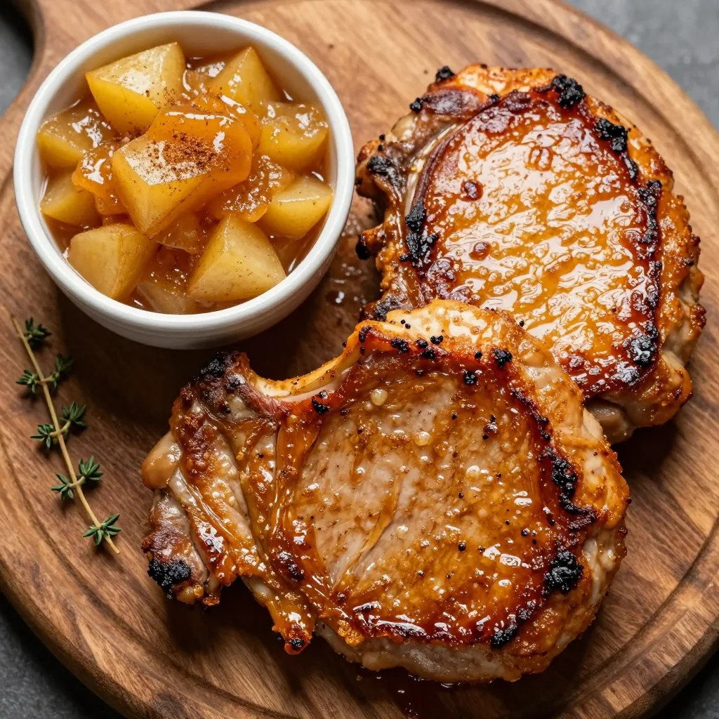 Crispy Oven Baked Pork Chops with Apple Sauce