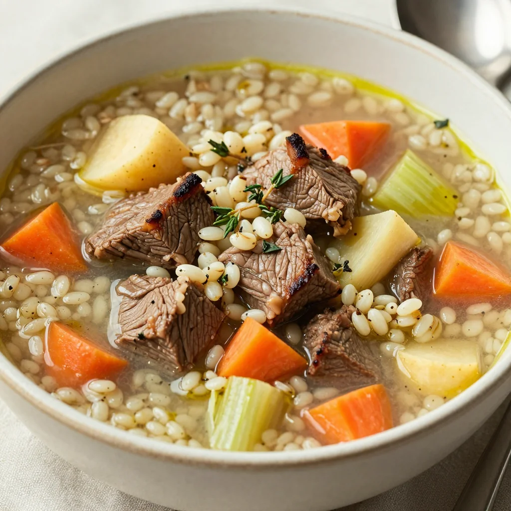 Budget Friendly Beef and Barley Soup with Root Vegetables for Winter