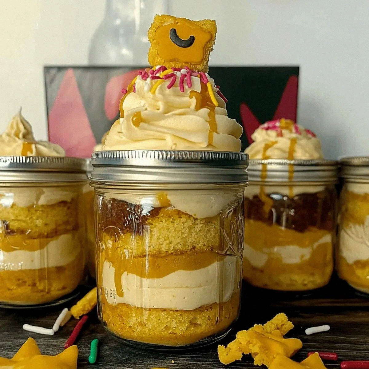 Decadent Butterbeer Cake Jars for Magical Celebrations