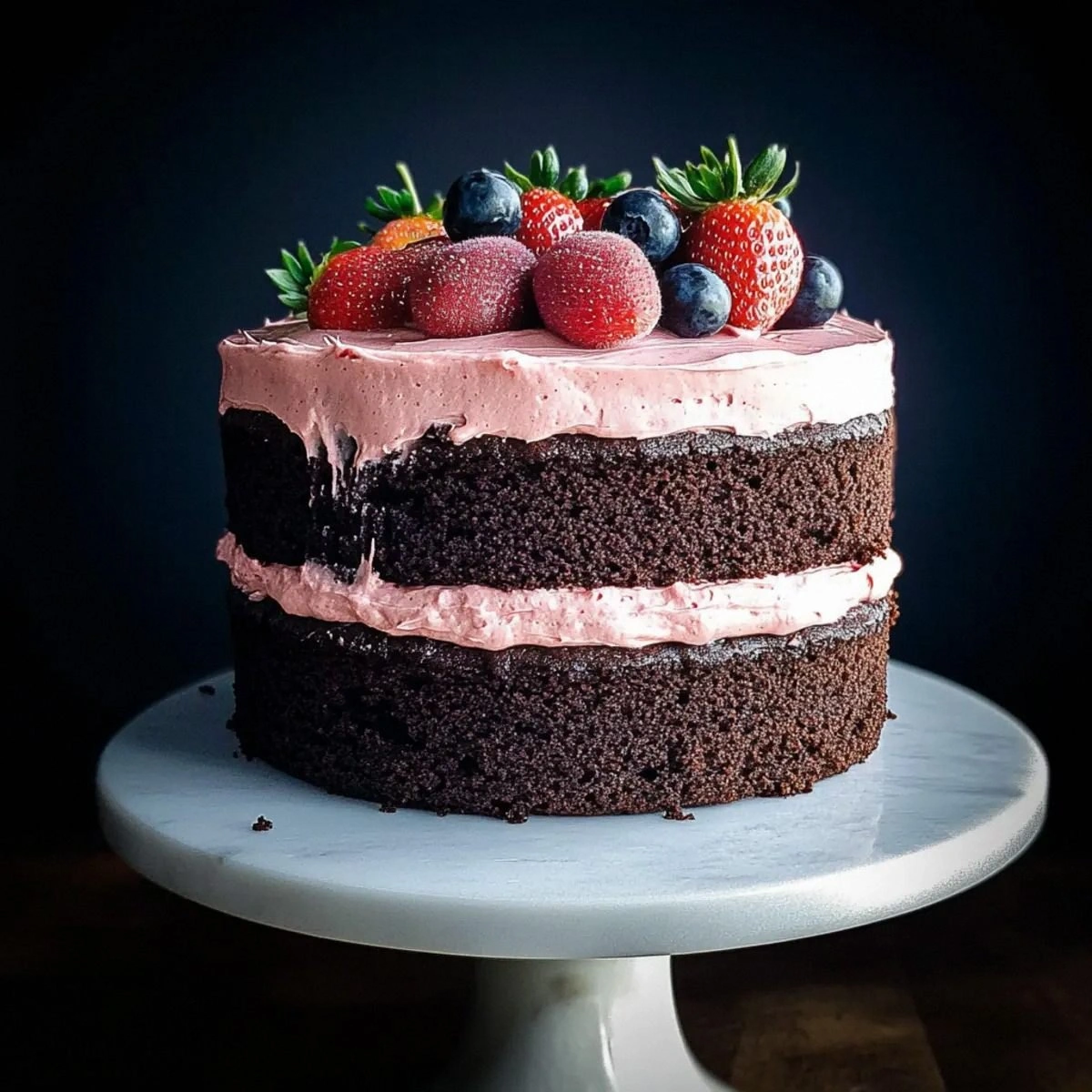 Decadent Chocolate Cake with Strawberry Buttercream Bliss