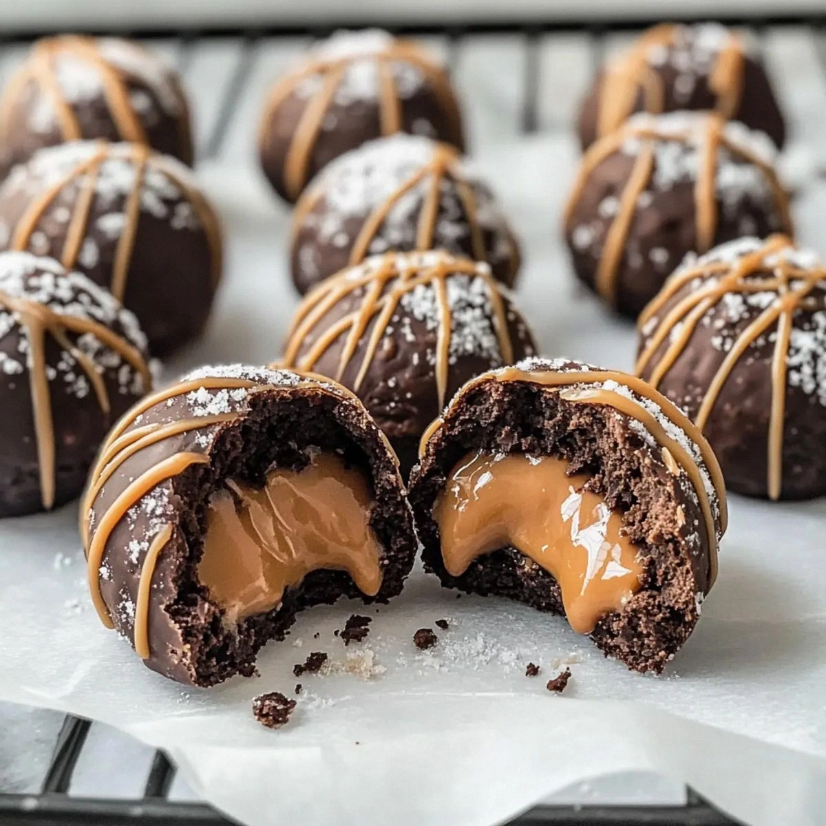 Delicious Chocolate Peanut Butter Snowballs with Caramel Drizzle