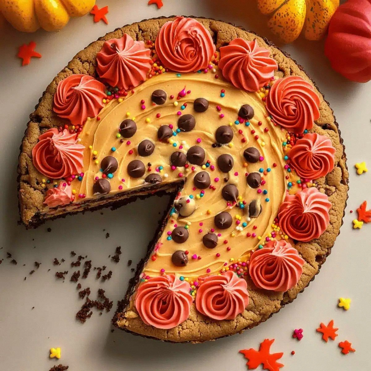 Delicious Fall Cookie Cake with Festive Frosting Fun