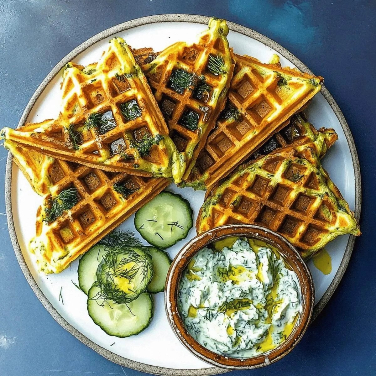 Delicious Greek Spinach Waffles with Tzatziki in 20 Minutes