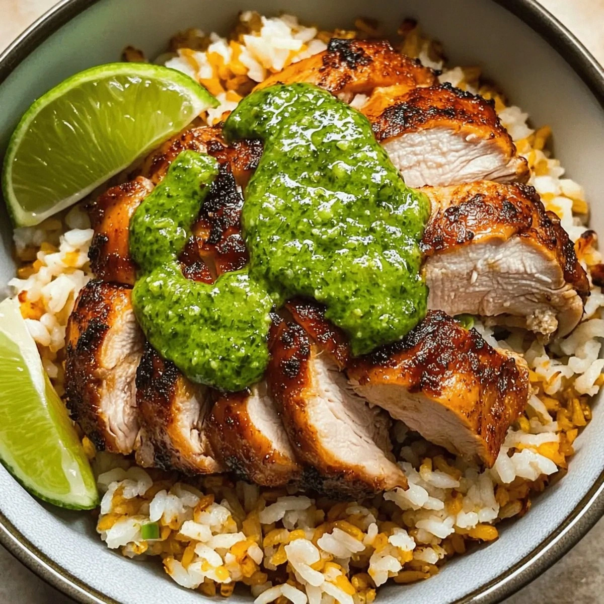 Delicious Peruvian Chicken And Rice with Zesty Herb Sauce