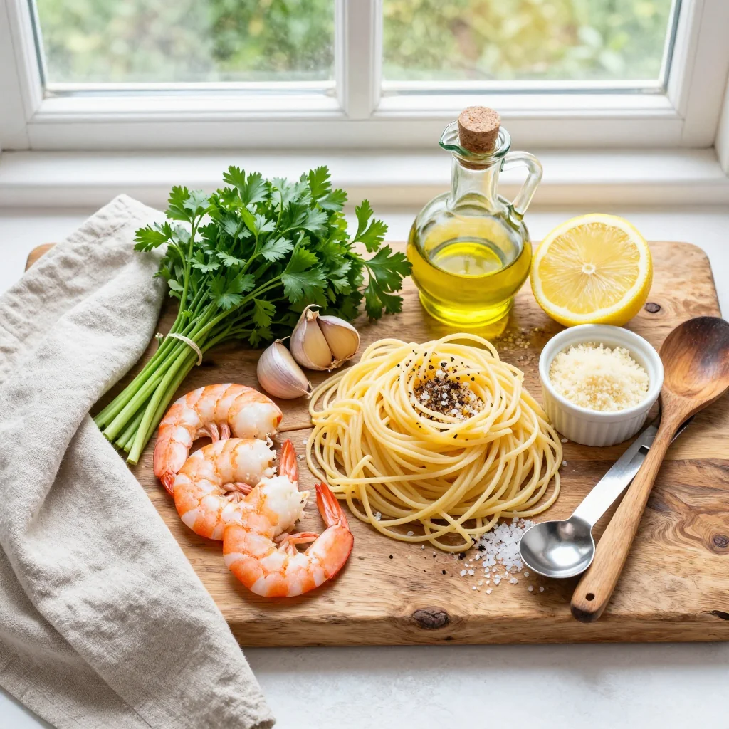 All ingredients for Lemon Garlic Shrimp with Angel Hair Pasta