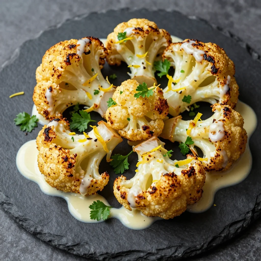 Turmeric Roasted Cauliflower with Lemon Parsley Sauce