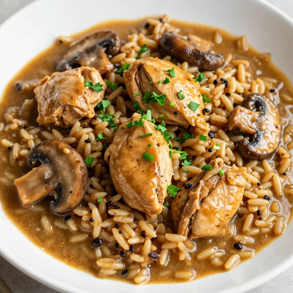 High Protein Slow Cooker Chicken and Wild Rice with Mushrooms