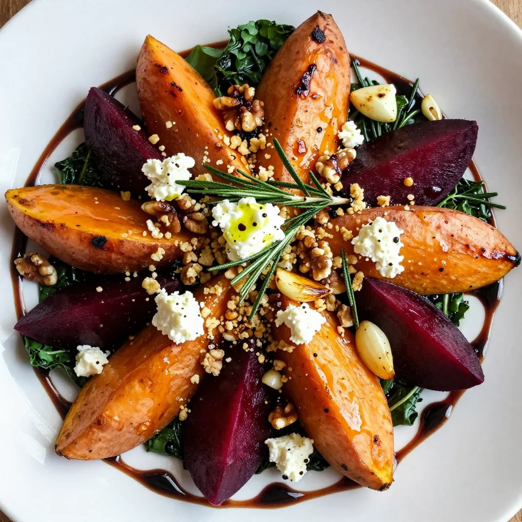 roasted garlic and rosemary sweet potato and beet salad for winter