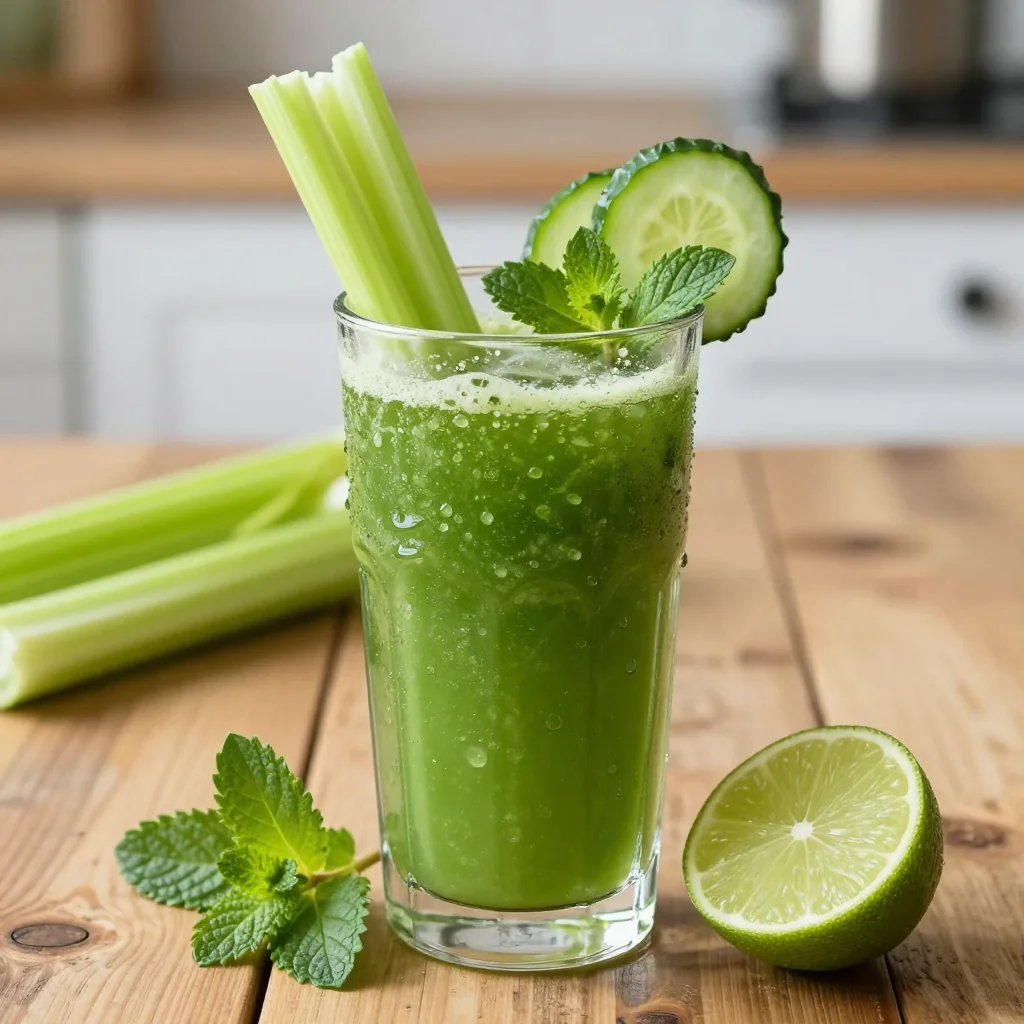 New Year's Day Green Juice with Celery and Cucumber for Detox