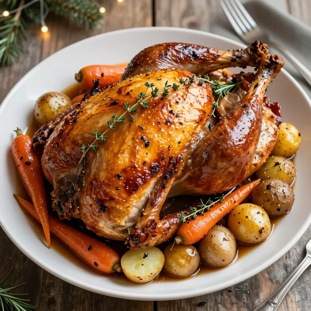 savory herb roasted turkey breast with root vegetables for holiday dinners