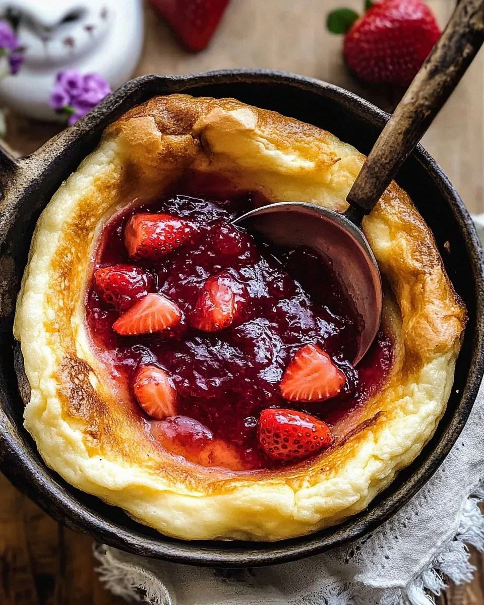 “Dutch Baby Pancake with Strawberry Jam is Delicious!”