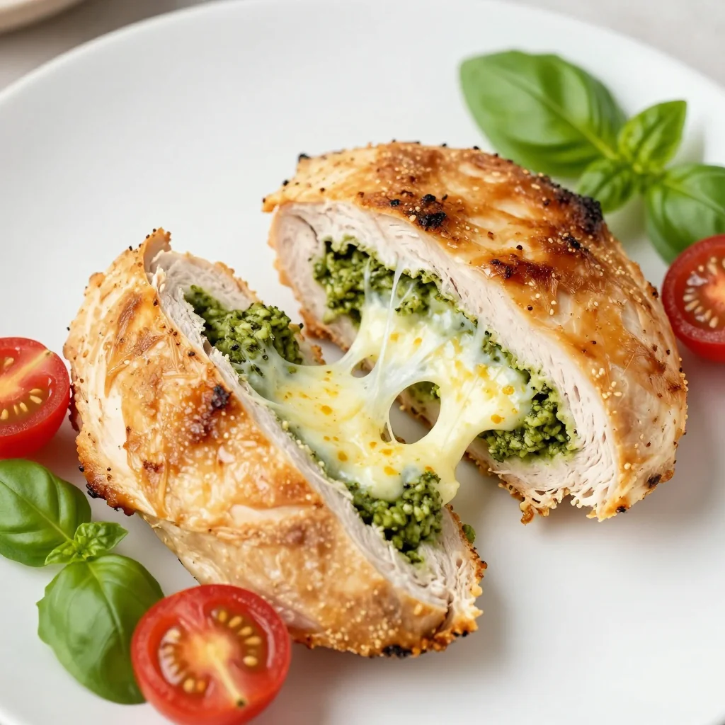 Kid-Friendly Pesto and Mozzarella Stuffed Chicken Breasts with Tomatoes